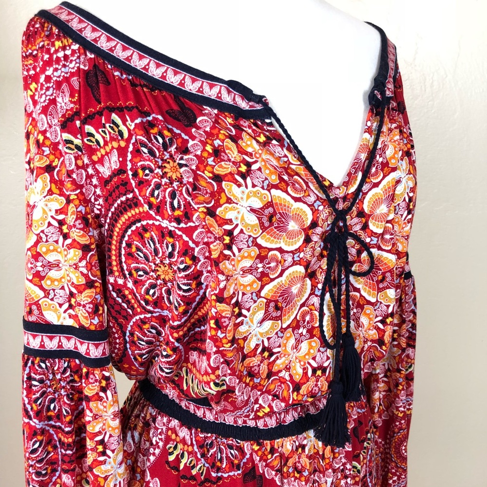 CHELSEA & VIOLET | Red Patterned Peasant Dress S - Picture 4 of 8